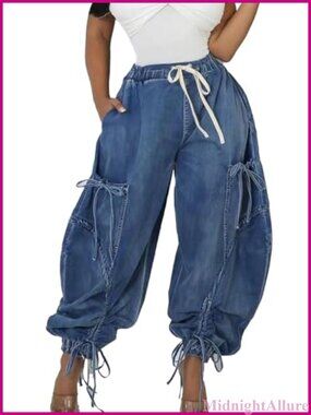 Drawstring Ankle Tie Y2K Cargo Parachute Jeans